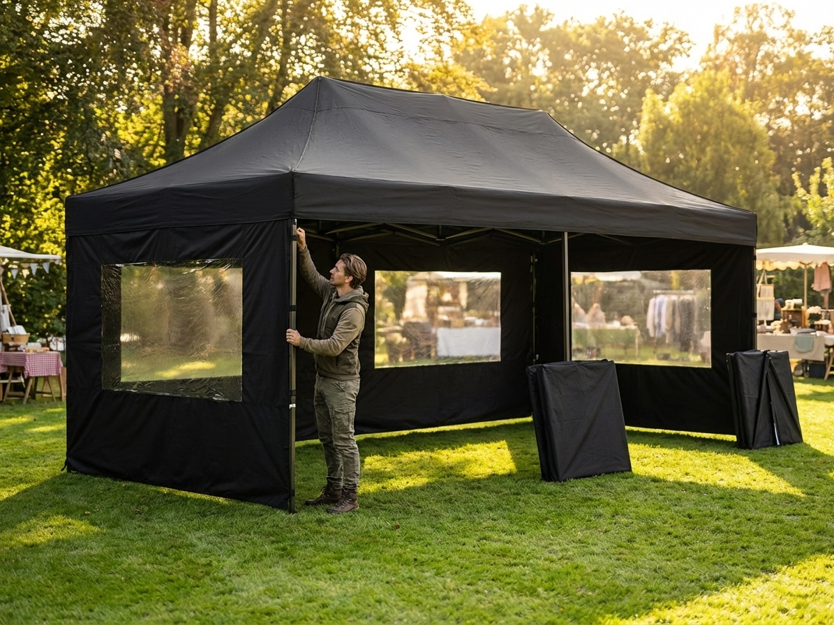 Gazebo Sidewall Kit in Black, 2.5x5m, PVC-Backed Polyester - view 3