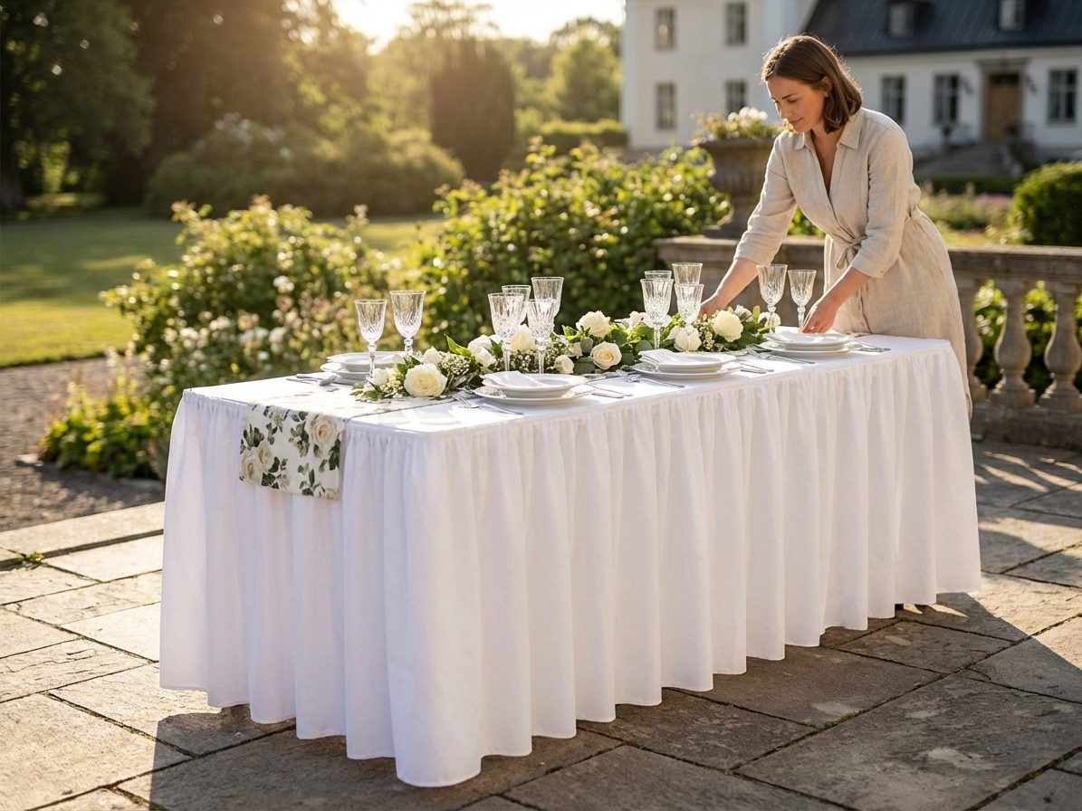 White polyester tablecloth 183x76x74 cm for indoor and outdoor use - view 3