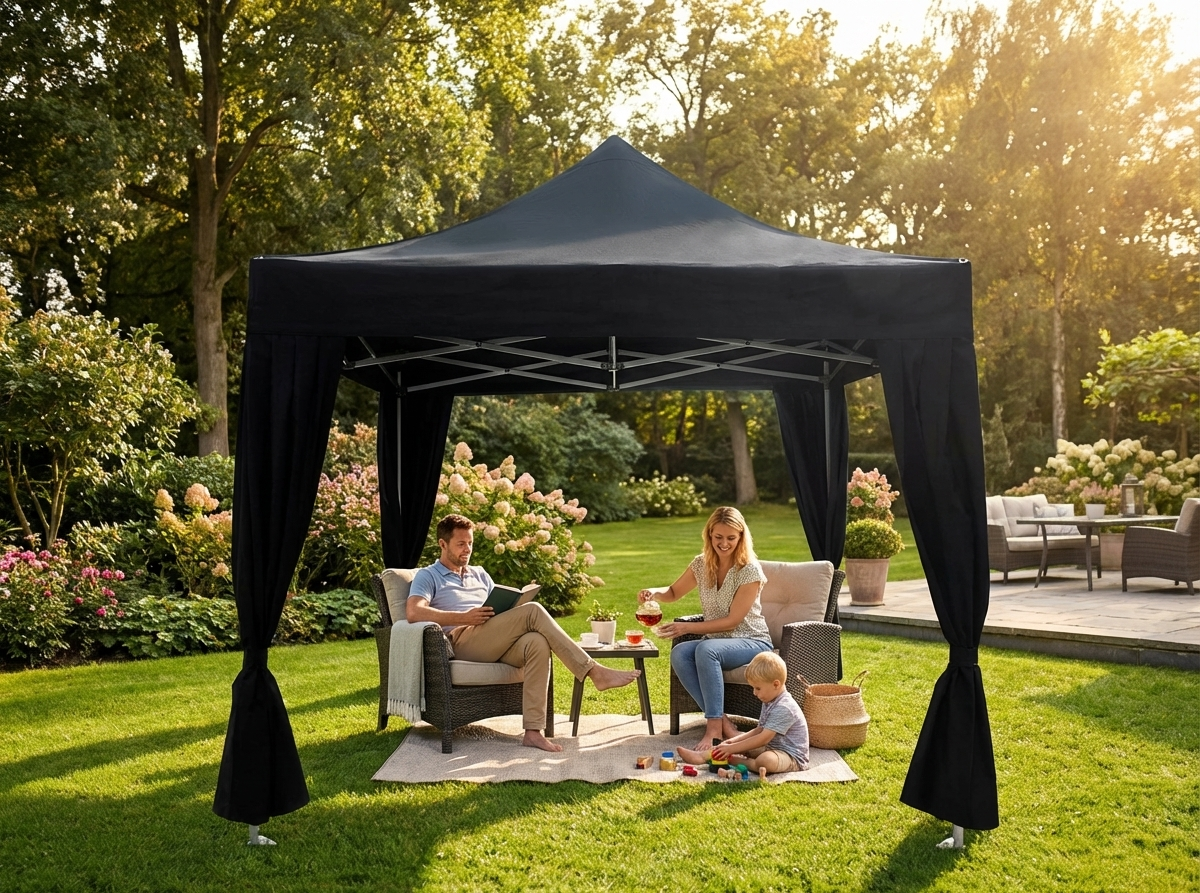 Black pop-up gazebo 3x3m with steel frame for outdoor use - view 3