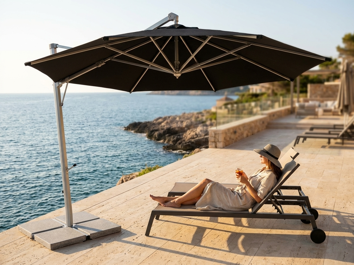 Black cantilever parasol with aluminium frame, ideal for outdoor use - view 3