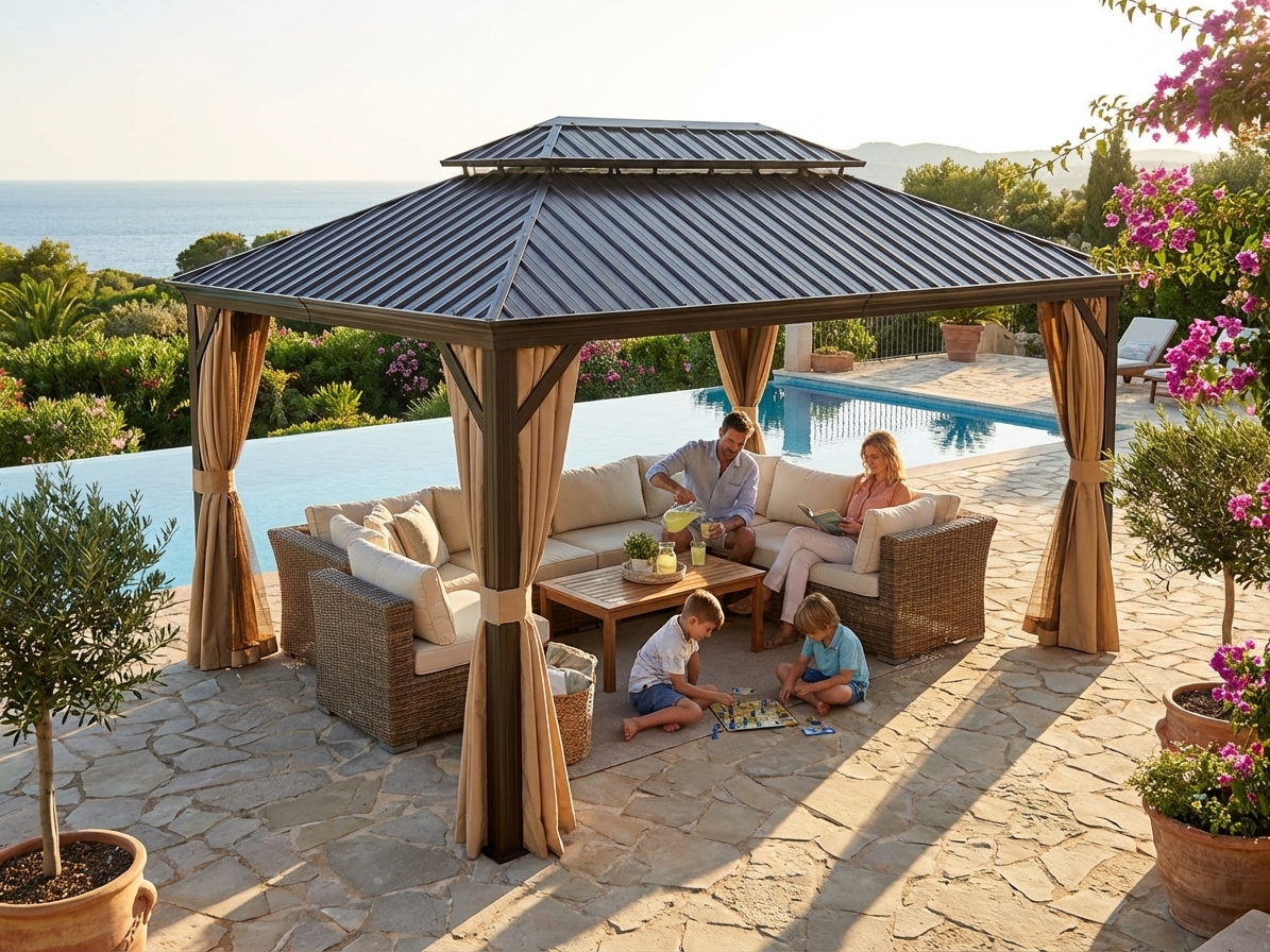 Brown Gazebo with Aluminium Frame for Garden - product detail