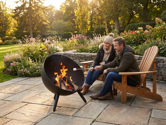 Black fire bowl half sphere made of carbon steel for outdoor use