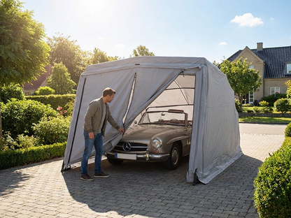 Folding garage 2.8x6.24x2.3 m in grey made from 600D Oxford fabric
