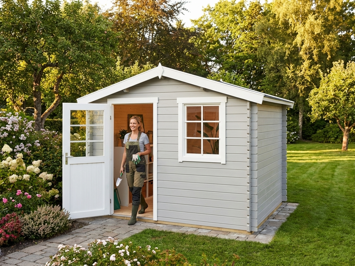 Light Grey Wooden Shed made from Nordic Spruce for garden storage - view 3