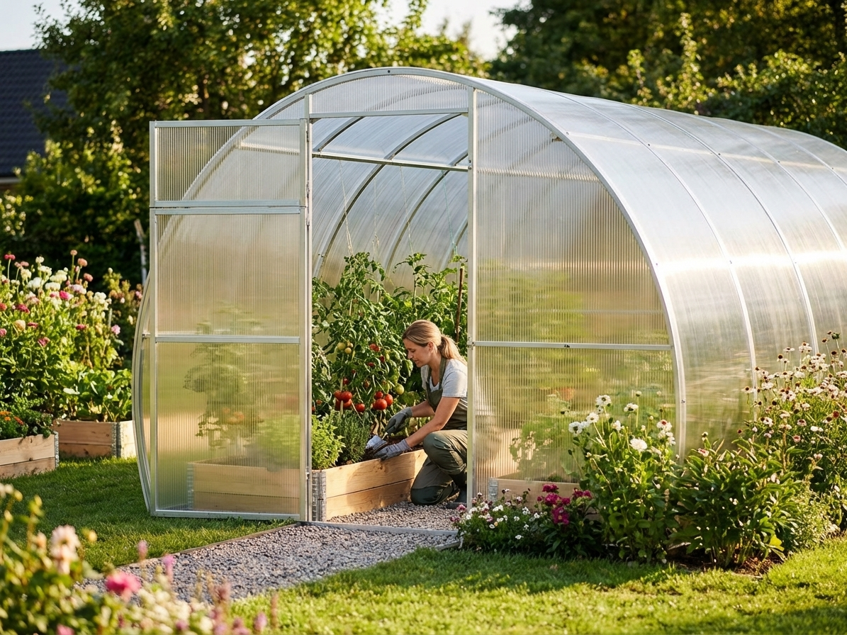 Polycarbonate Greenhouse 18 m² Silver with Steel Frame - product detail