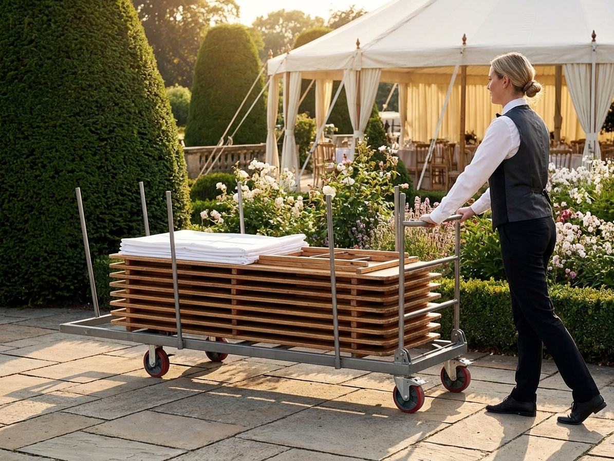 Grey table trolley with extendable length and steel frame - product detail