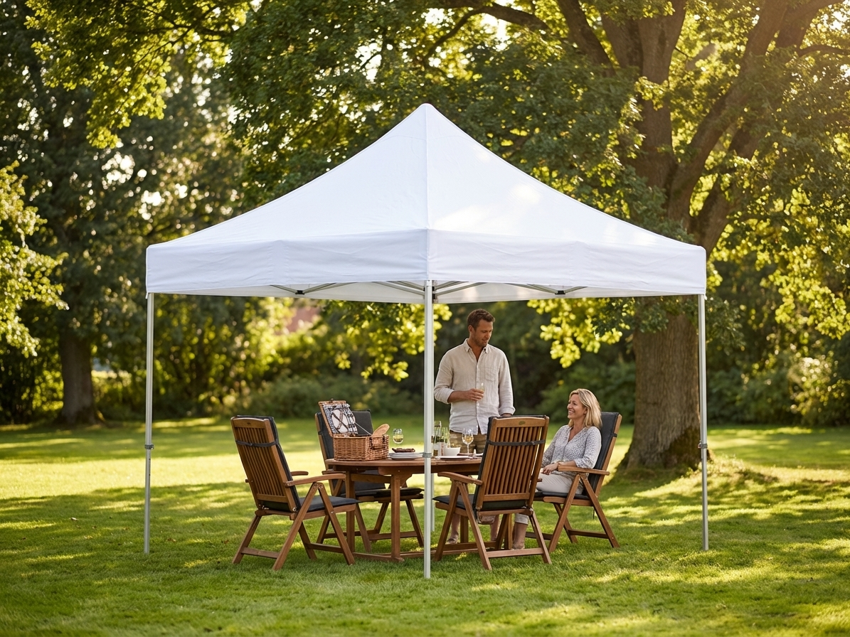 White pop-up gazebo 3x3 m, flame retardant steel frame for outdoor use - product detail