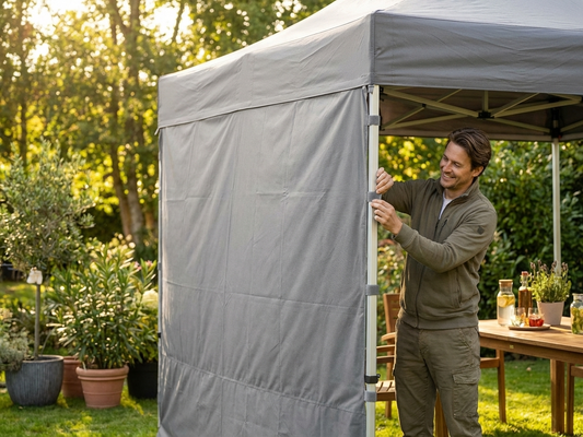 Grey polyester sidewall for event tents with waterproof PVC backing - product detail