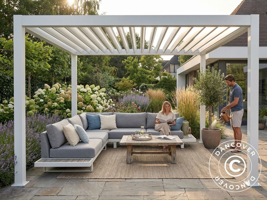 Bioclimatic Pergola Gazebo in White with Steel Frame - product detail