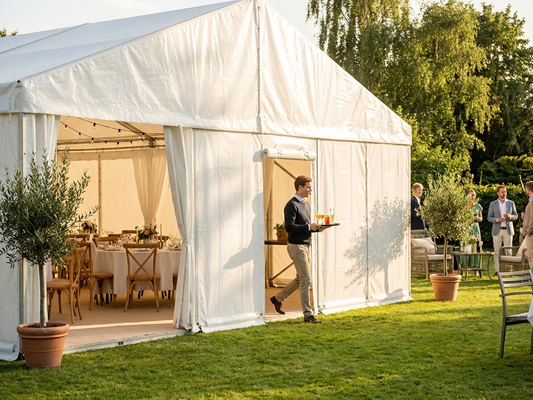 PVC endwall with narrow door, 6m white, outdoor shelter