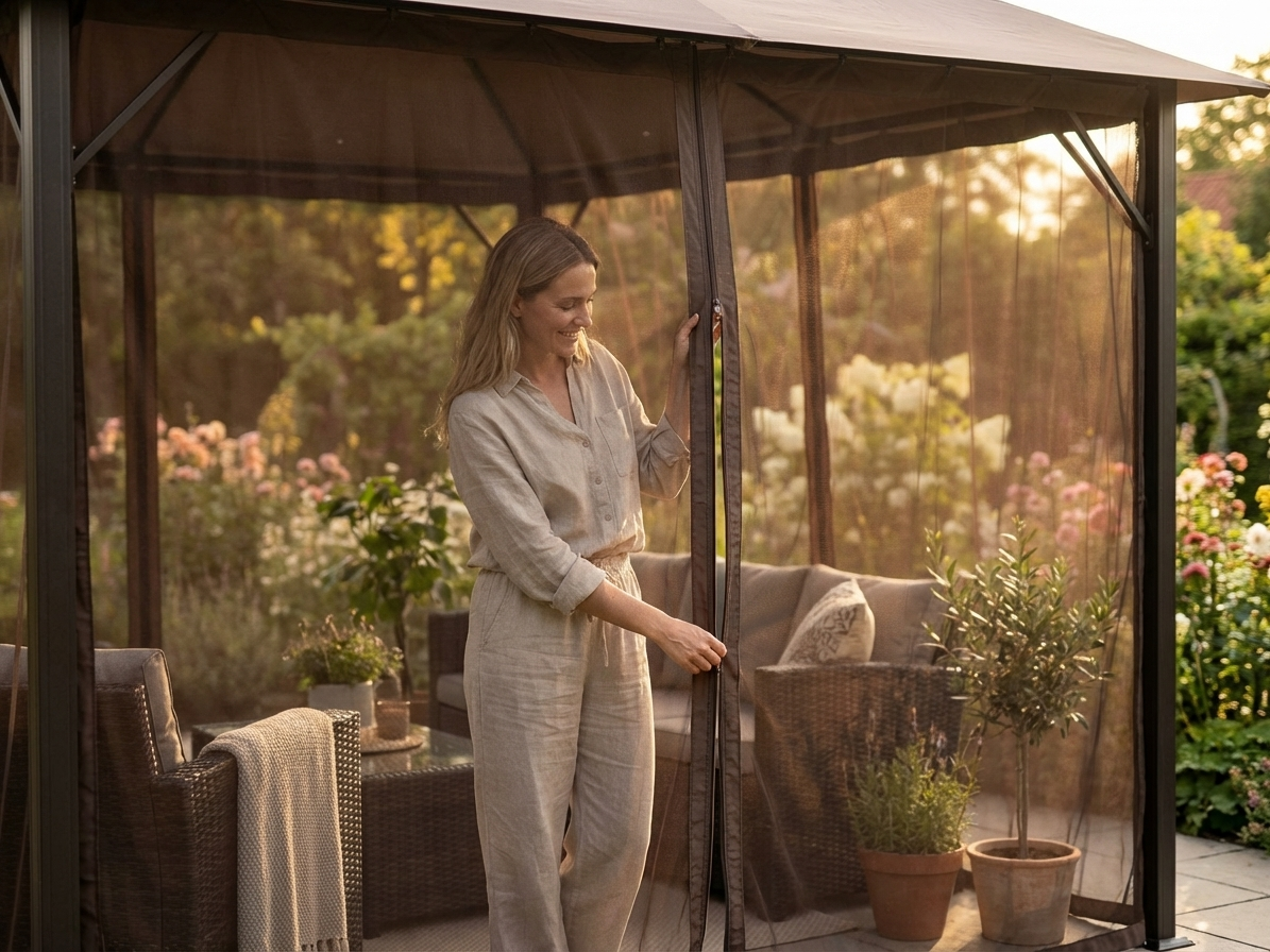 Brown mesh gazebo curtain for 3x4m setup - view 3
