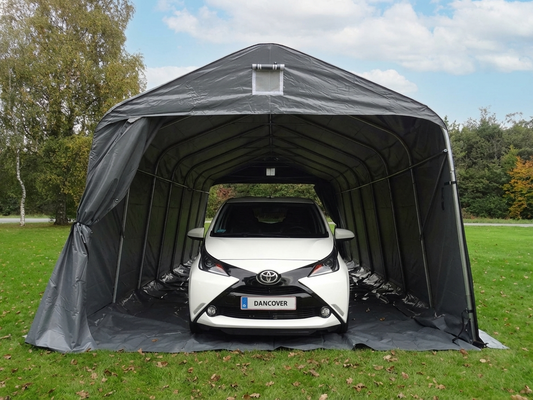 Grey portable garage made from PVC and steel, outdoor shelter - product detail