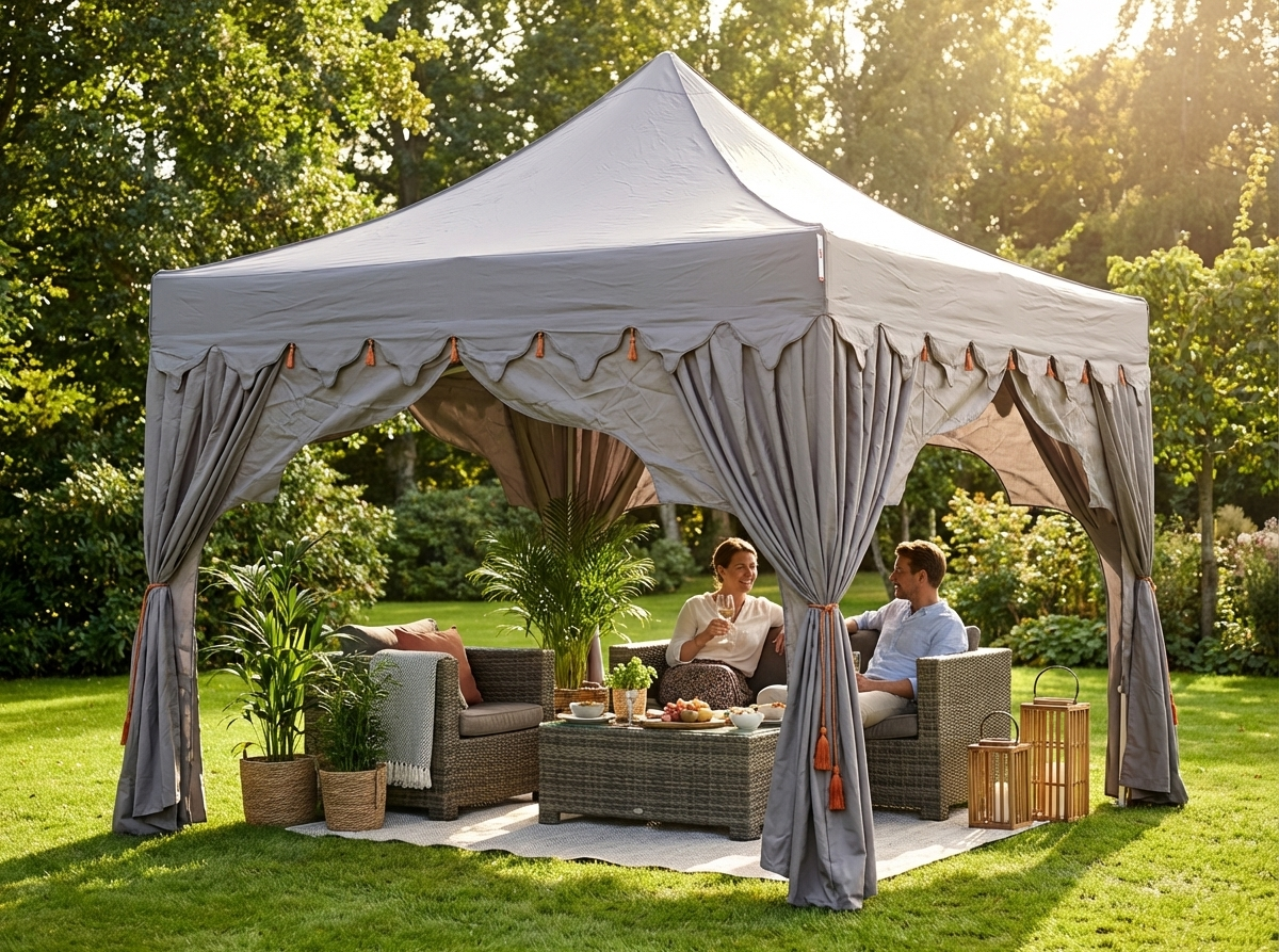 Pop up gazebo 3x3 m in latte and orange with aluminium frame for outdoor events - view 3