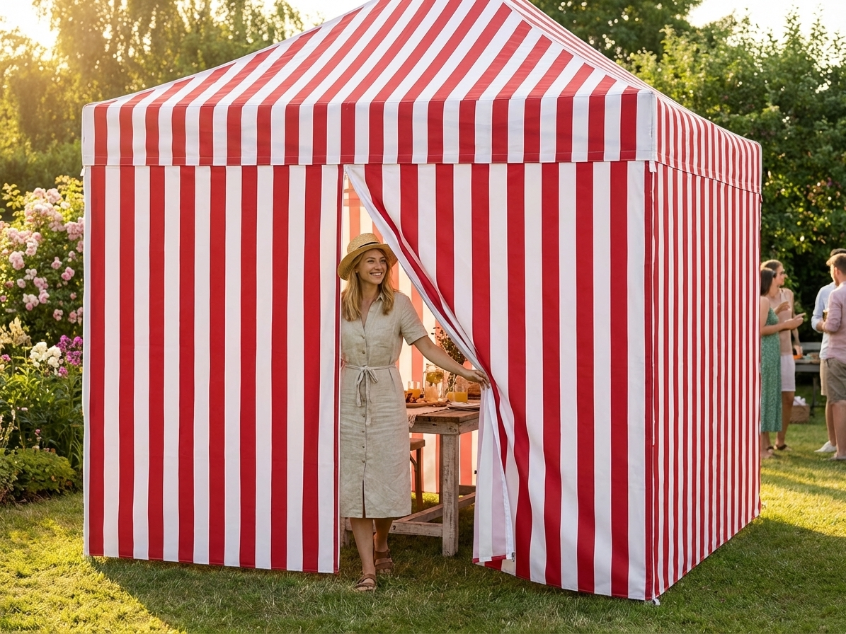 White and red gazebo sidewall kit 4x4m for outdoor use - product detail