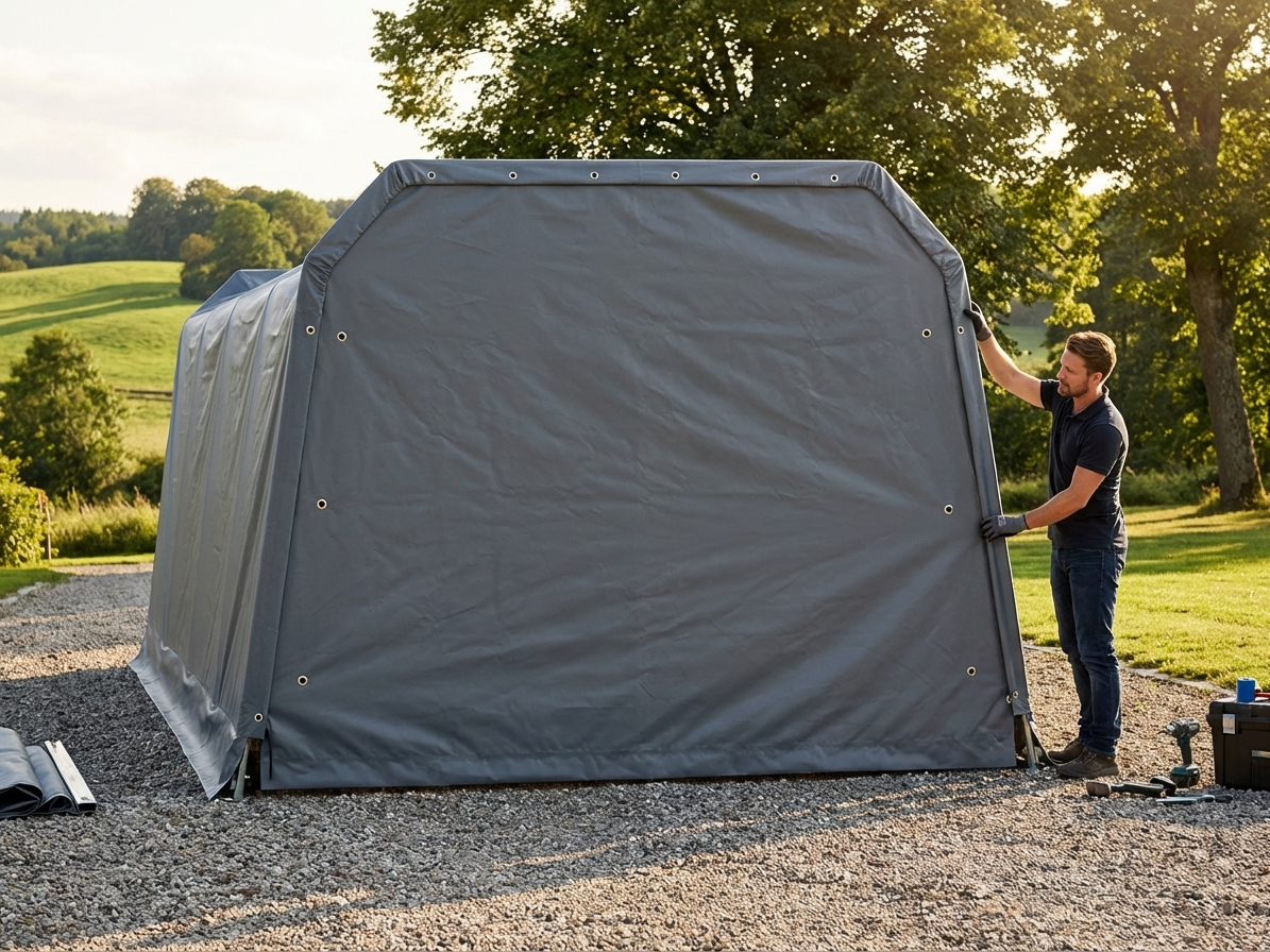 Grey PVC Endwall for Portable Garage