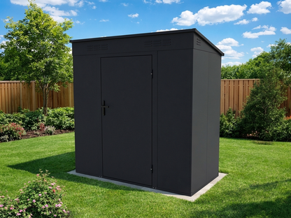 Anthracite metal garden shed with hinged door for outdoor storage - product detail
