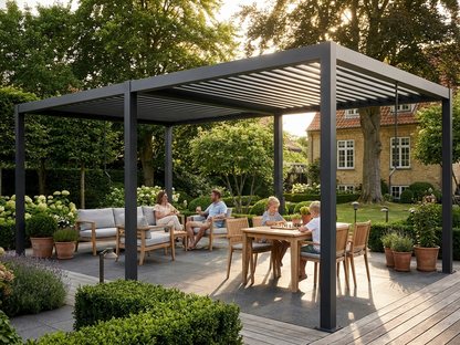 Bioclimatic pergola gazebo, black, galvanised steel, outdoor use - view 3