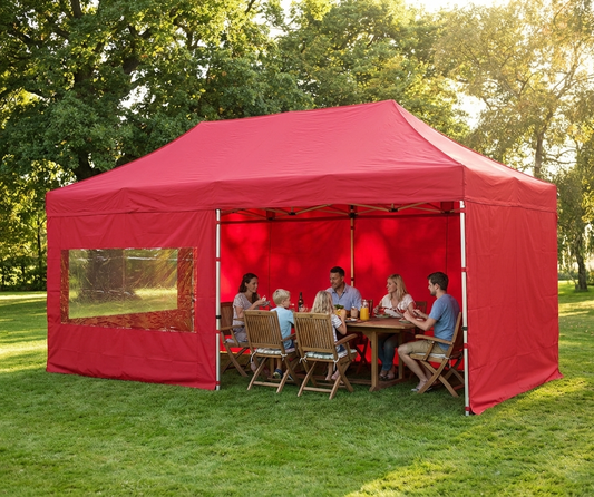 Red 3x6 m pop-up gazebo with steel frame for outdoor events