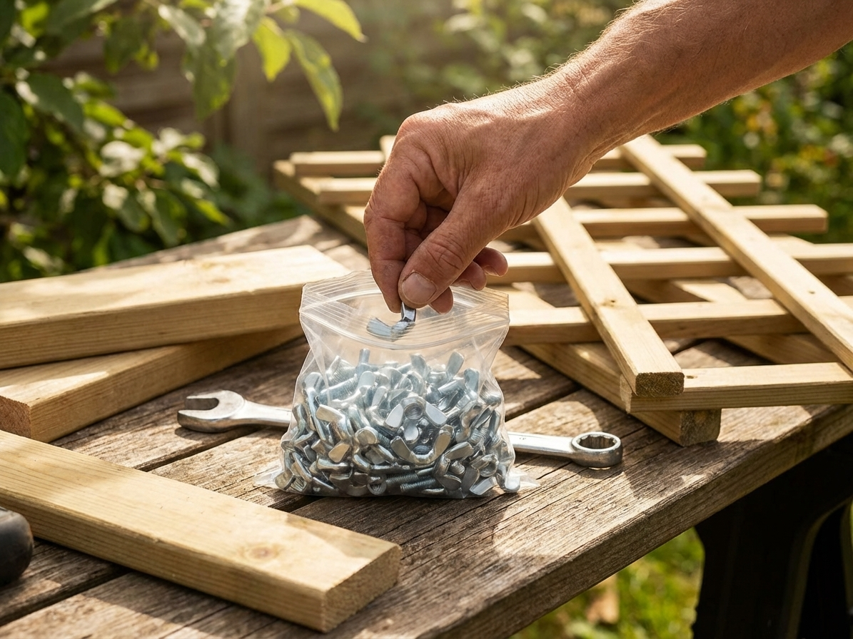 Steel bag with wingnuts in silver, suitable for various uses - product detail