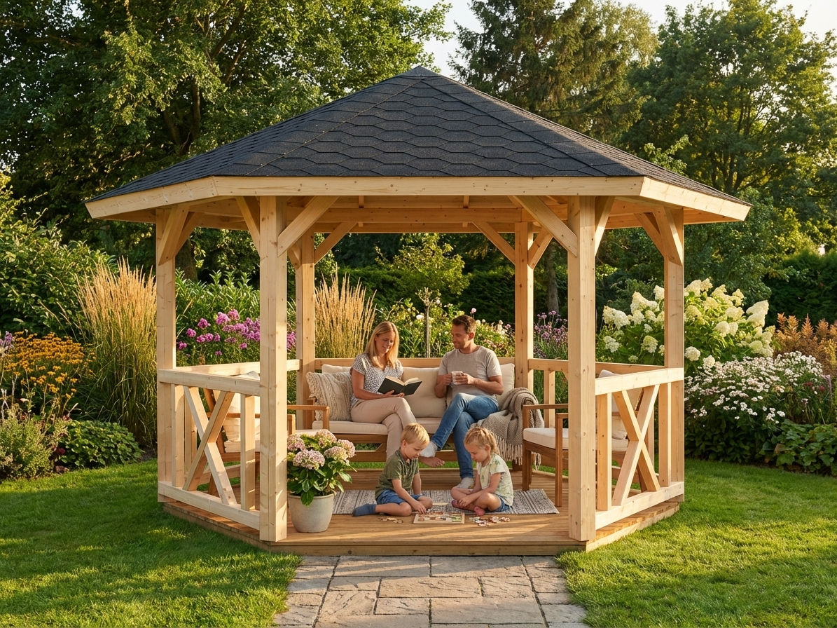 Wooden Gazebo in natural colour made from Nordic Spruce