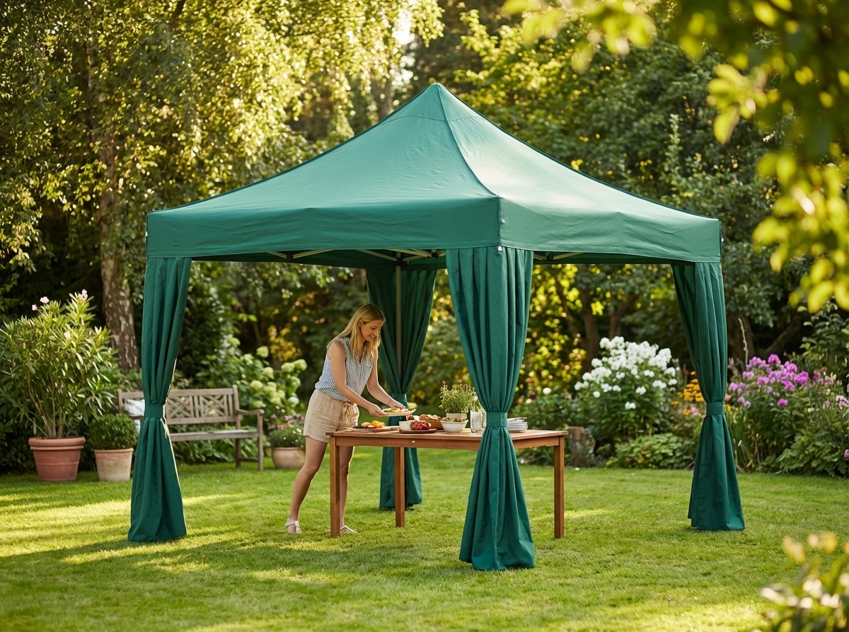 Green pop-up gazebo with aluminium frame for outdoor events