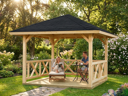 Wooden Gazebo made of Nordic Spruce, 3x3x3.23 m in natural colour