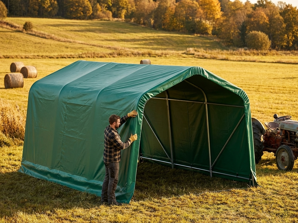 Green PVC roof cover for storage shelter, 5x10 meters - product detail