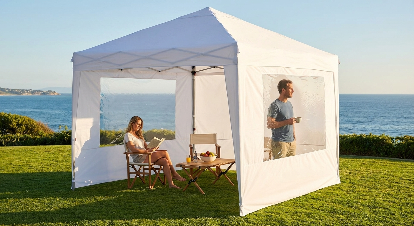 White pop-up gazebo with aluminium frame and sidewalls