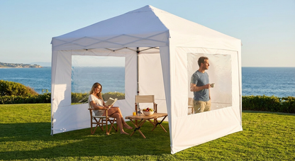 White pop-up gazebo with aluminium frame and sidewalls