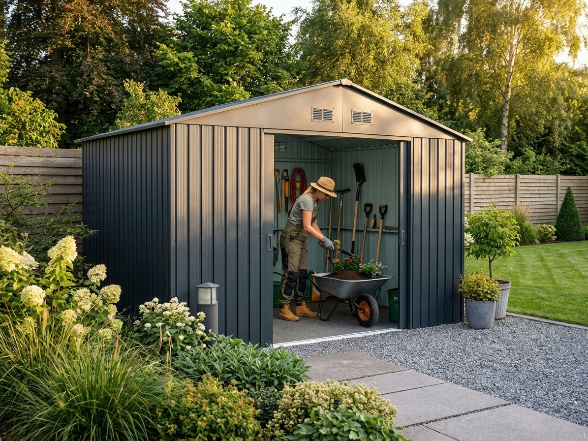 Anthracite galvanised steel garden shed for outdoor storage - product detail