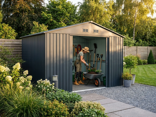 Anthracite galvanised steel garden shed for outdoor storage - product detail