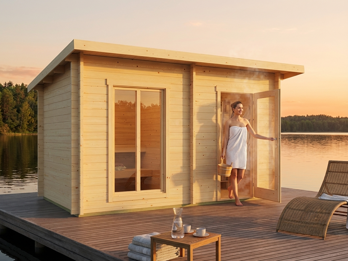 Wooden sauna cabin, Nordic Spruce, natural finish
