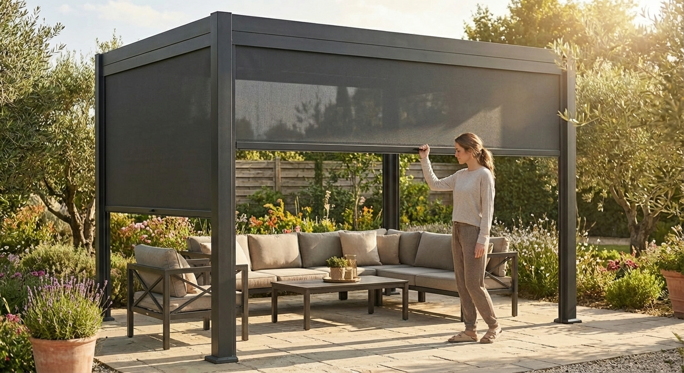 Dark grey pergola gazebo sidewall for outdoor privacy - product detail