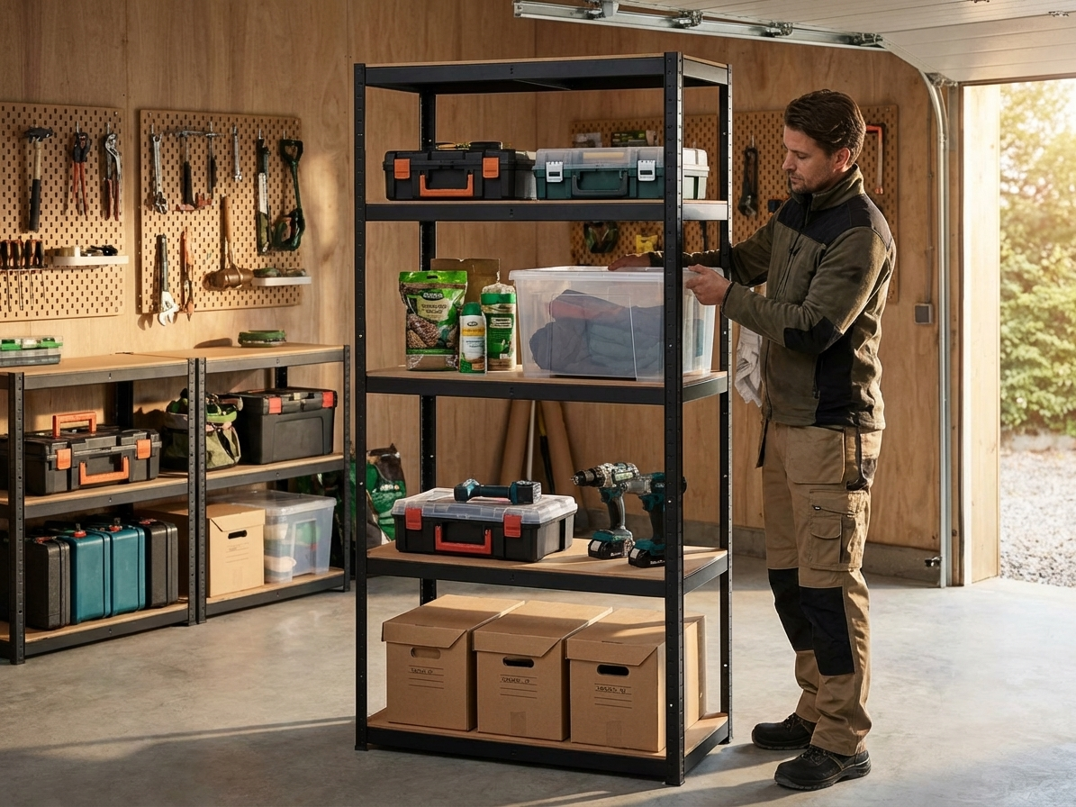 Black storage rack with MDF shelves for home and warehouse use - view 3