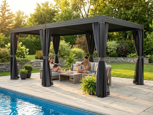 Bioclimatic pergola gazebo in black, 3x6m size - product detail