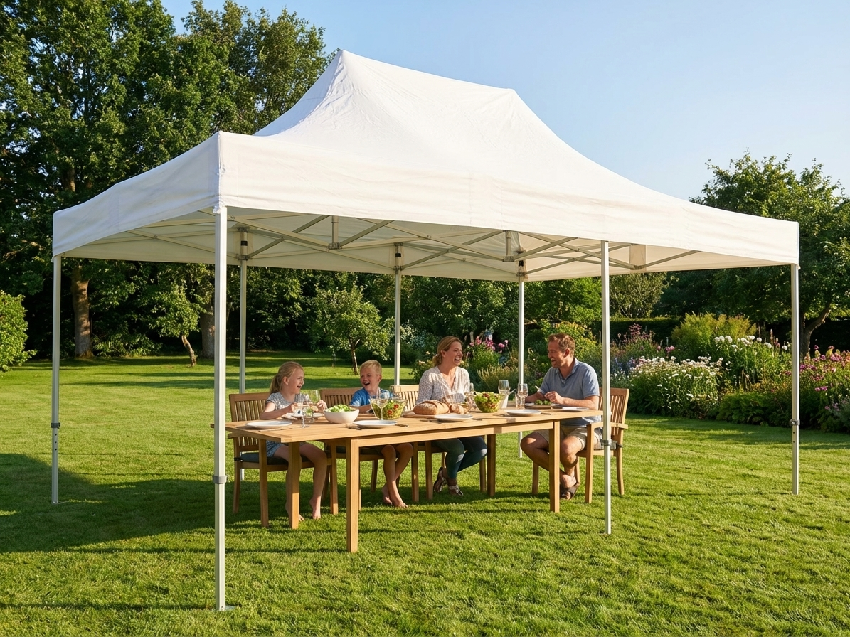 Heavy duty pop-up gazebo with white PVC roof and aluminium frame