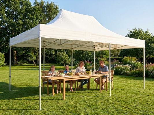 Heavy duty pop-up gazebo with white PVC roof and aluminium frame