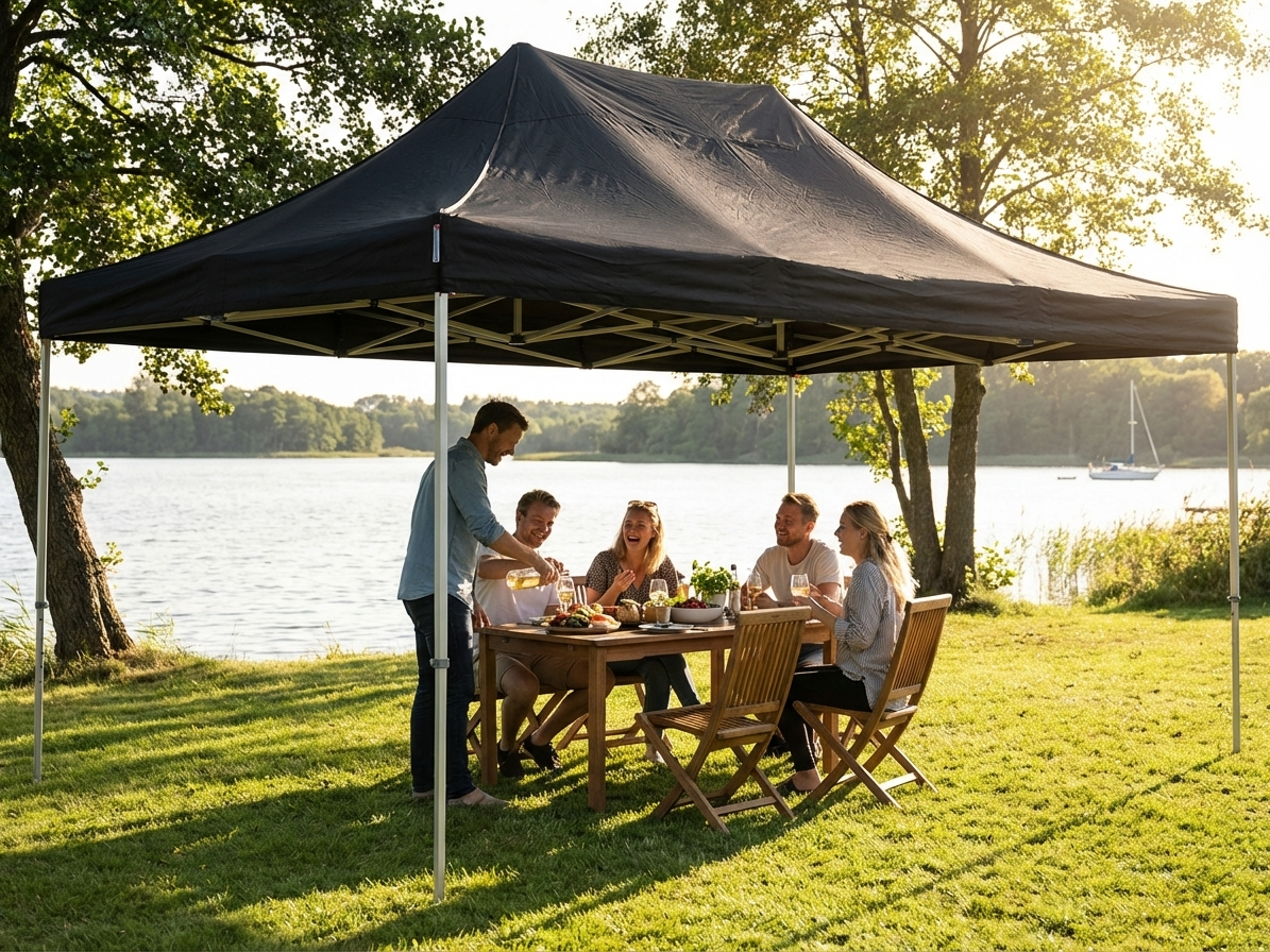 Black pop-up gazebo with aluminium frame for outdoor events