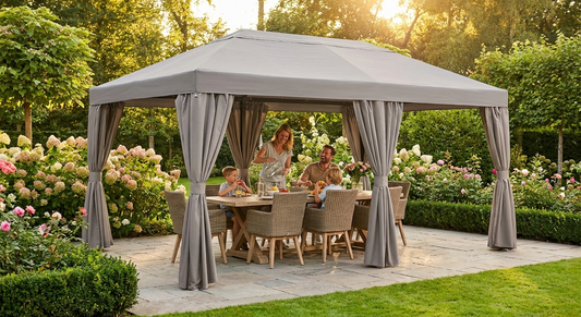 Pop up gazebo in latte colour with aluminium frame for outdoor events