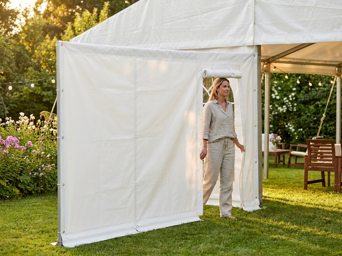 5m white endwall tarpaulin made from polyethylene for outdoor events - view 3