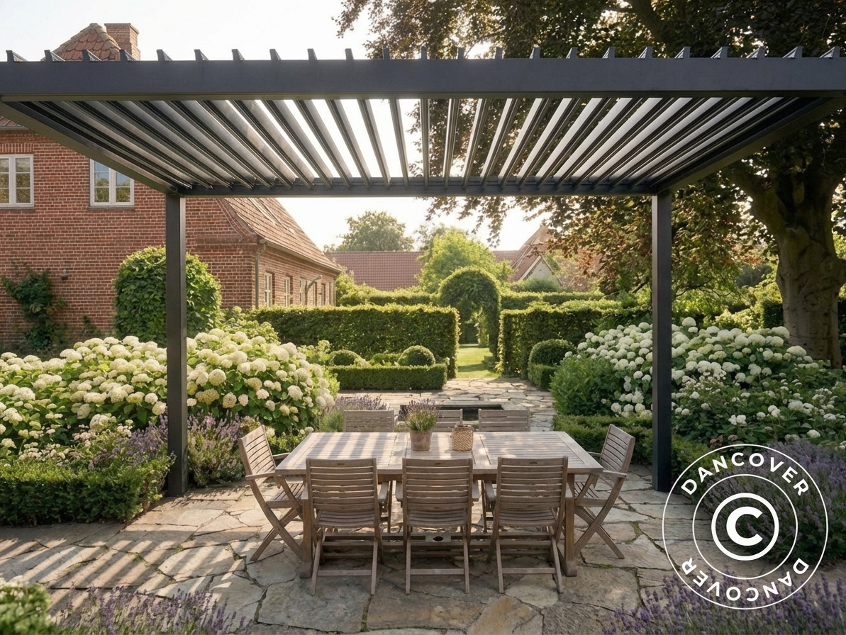 Black Bioclimatic Pergola Gazebo made of galvanised steel - product detail