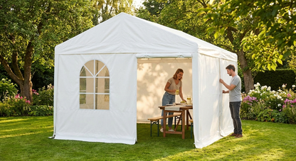 White PVC tent extension with galvanised steel frame for outdoor events - view 3