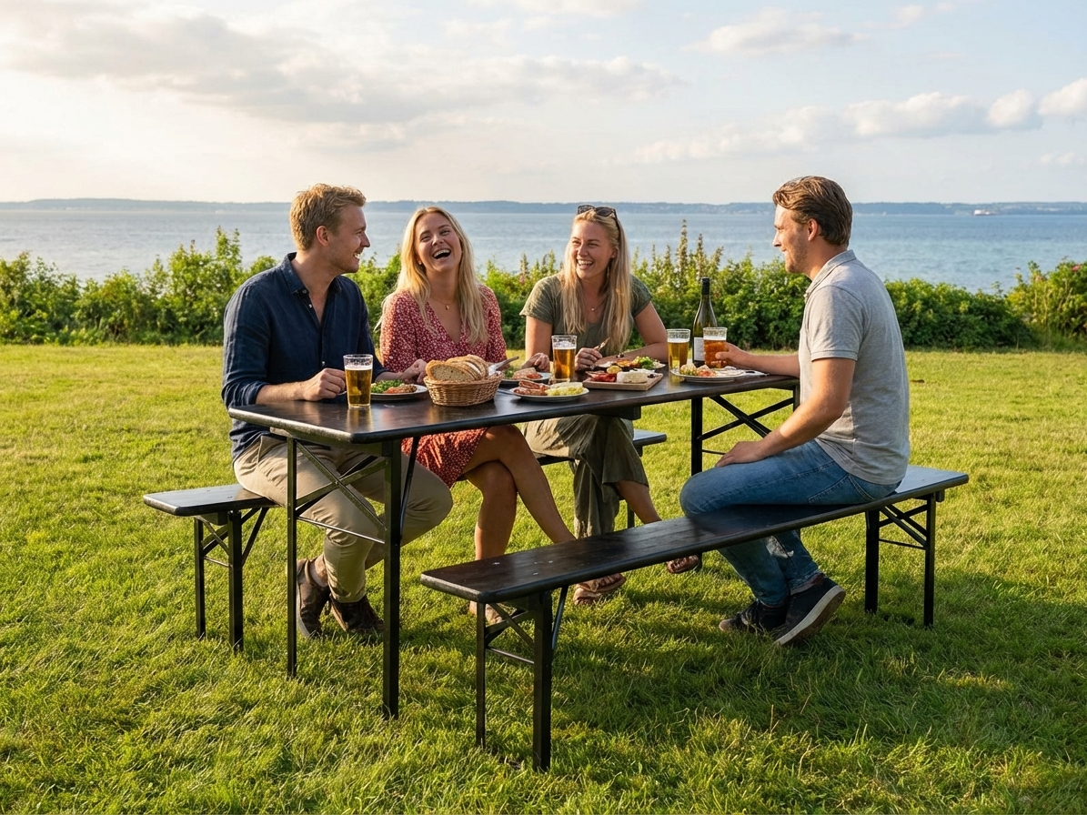 Black Beer Table Set made of Pinewood and Steel