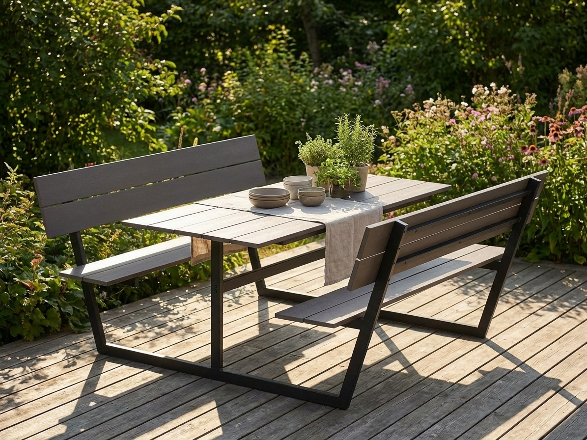 Picnic table in Black/Anthracite with a polystyrene top and steel frame - product detail