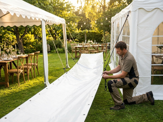 White PVC raingutter for marquees, 12 metres long - product detail