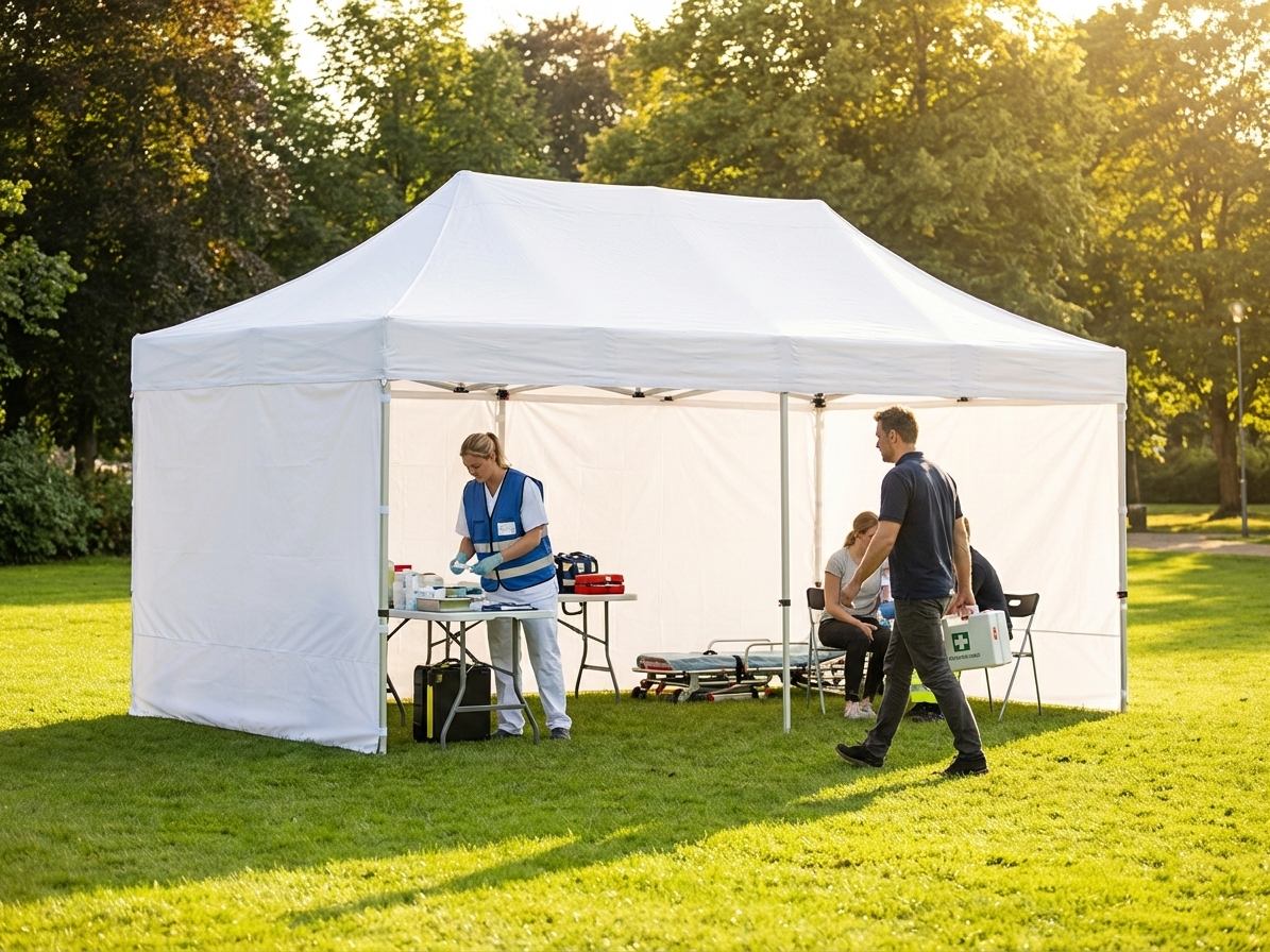 White Pop Up Gazebo with Steel Frame for Medical and Emergency Use