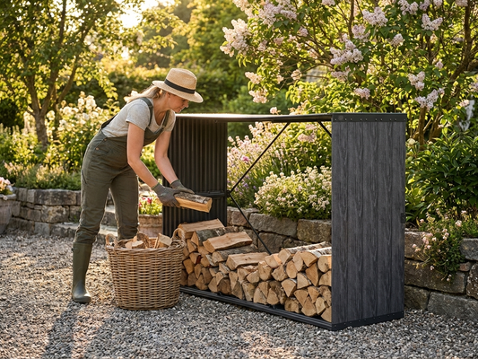 Wood storage garden bed in grey, made of GPPS and galvanised steel - product detail