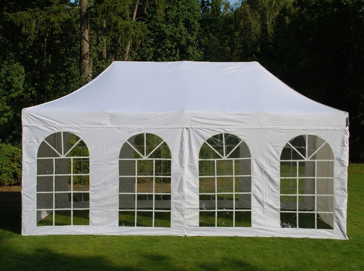 White pop-up gazebo 3x6m with steel frame for outdoor events - product detail