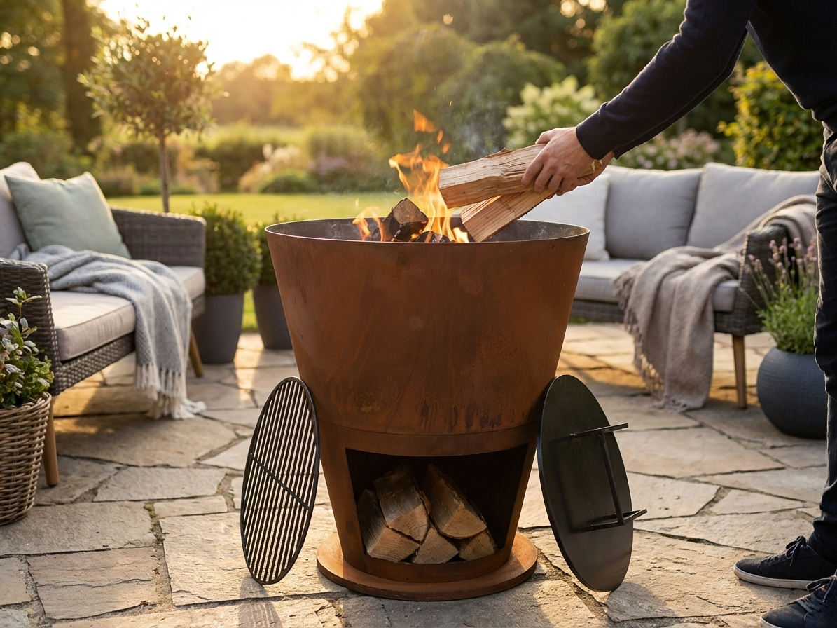 Corten Steel Fire Bowl with rust finish for outdoor use