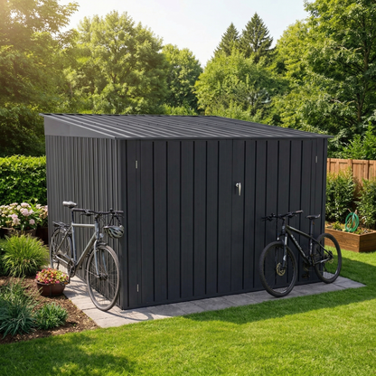 Galvanised steel bike shed in anthracite colour